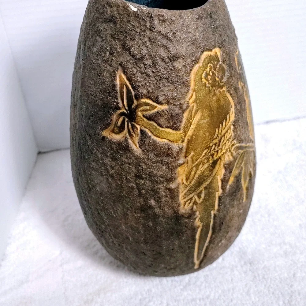 Vintage JJO Holland Holz Pottery Vase Bird Motif Signed Numbered Decor‎
